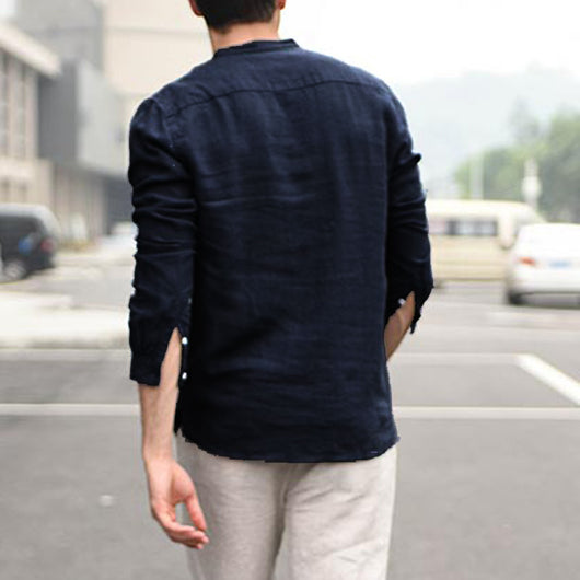 Camisa Vintage de Lino Blanca con Botones para Hombre - Image 11
