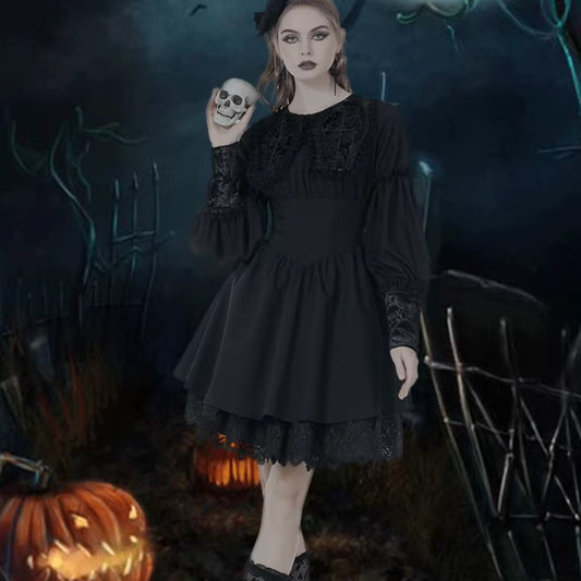 Vestido Gótico Muñeca con Cuello Ataúd