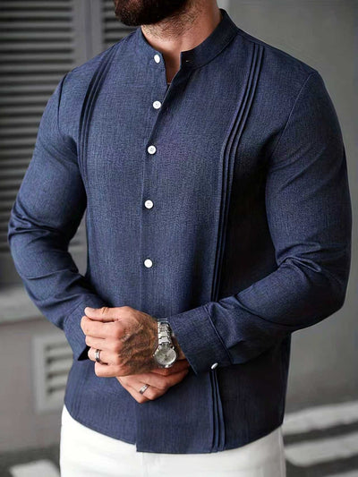Camisa Manga Larga Cuello Mao Entallada Hombre - Image 7