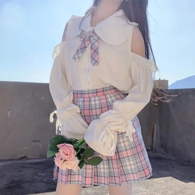 Uniforme Escolar Japonés con Falda y Blusa de Manga Abullonada - Image 2