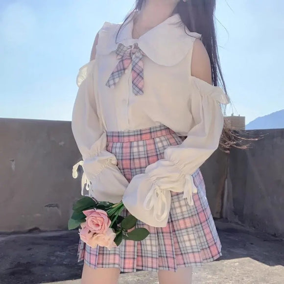 Uniforme Escolar Japonés con Falda y Blusa de Manga Abullonada