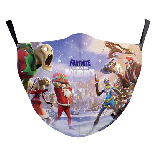 Christmas dustproof face mask with a digital print of a man's face featuring a grey beard and yellow lights. - Image 4