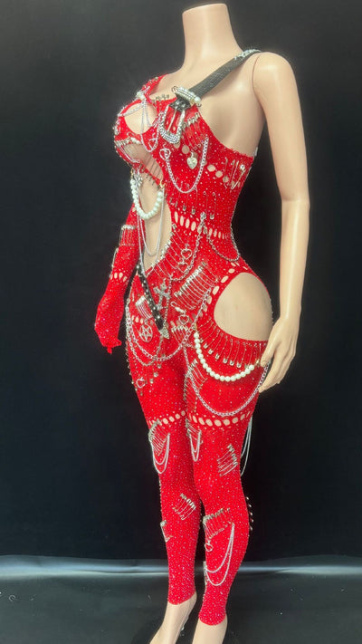 Jumpsuit Elegante con Cutouts y Cadena de Perlas para Mujer - Image 10
