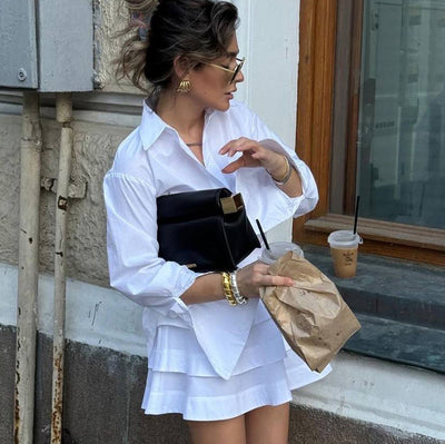 Vestido Sastre Blanco con Solapas y Mangas Largas de Cintura Alta - Image 14