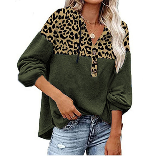 Sudadera Estampado Leopardo Suelta con Capucha Manga Larga para Mujer - Image 6