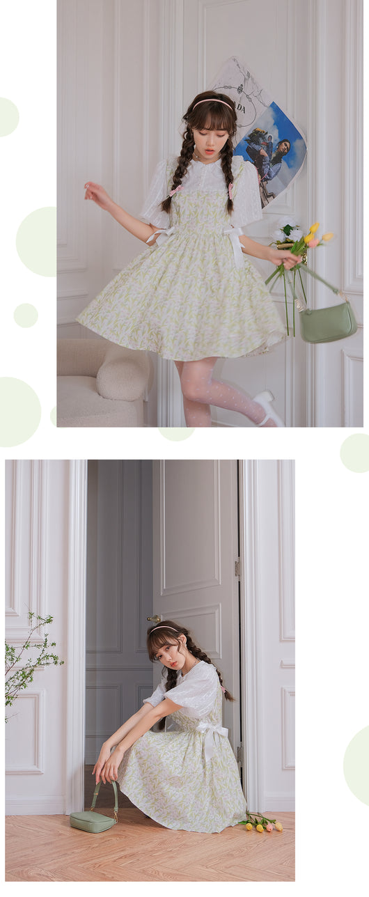 Vestido Infantil Falso Dos Piezas con Cuello de Muñeca en Gasa - Image 7