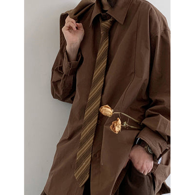 Corbata Retro Japonesa a Rayas Khaki - Estilo Universitario Versátil - Image 2