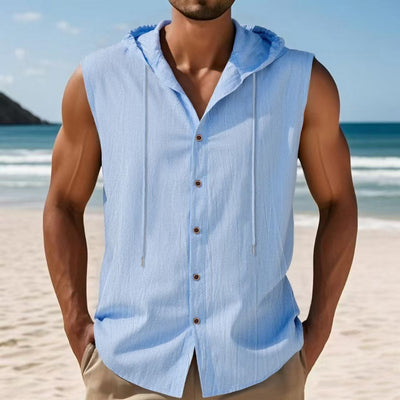 Camisa sin Mangas de Lino con Capucha para Hombre - Image 8