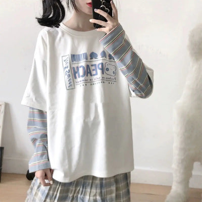 Camiseta Vintage Japonesa Falso Dos Piezas Manga Larga - Image 8