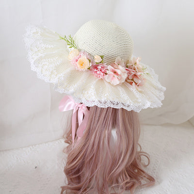 Sombrero de Ala Ancha con Encaje Floral y Moño para Viajes - Image 8