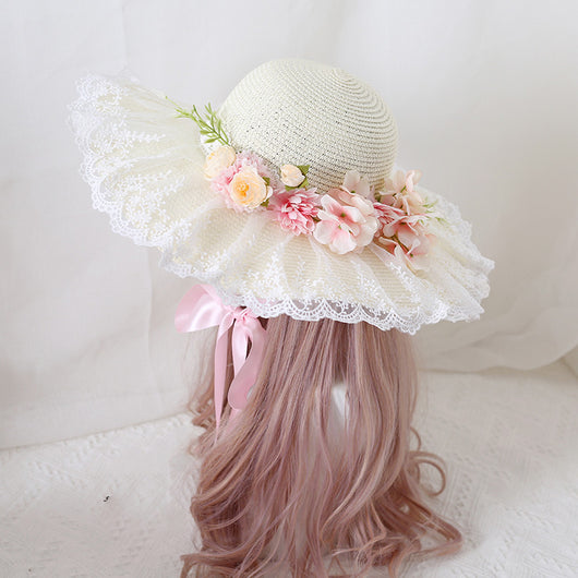 Sombrero de Ala Ancha con Encaje Floral y Moño para Viajes - Image 8