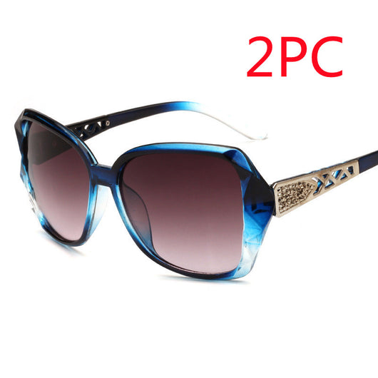 Women's retro big frame sunglasses with brown faceted frames, gradient purple lenses, and rhinestone-detailed silver temples. - Image 15