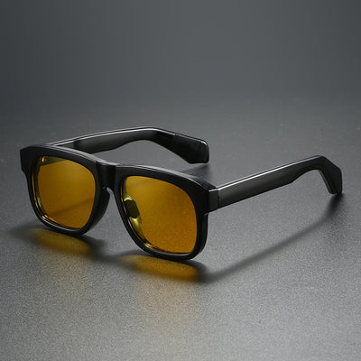 Black square-frame polarized sunglasses with dark lenses, suitable for both men and women, on a dark gray surface. - Image 5
