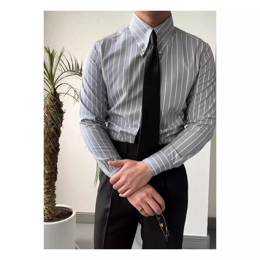 Camisa Casual de Negocios a Rayas Manga Larga para Hombre - Image 4