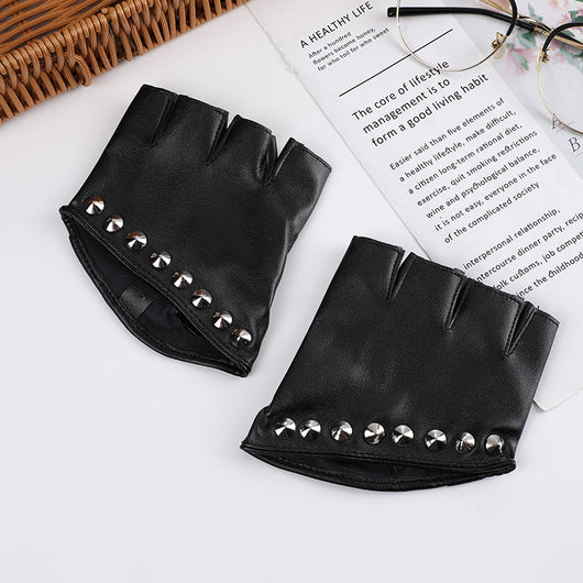 Guantes Steampunk Góticos de Cuero PU sin Dedos para Mujer