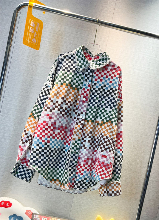 Camisa Denim a Cuadros con Estampado de Dibujos Animados para Mujer - Image 2
