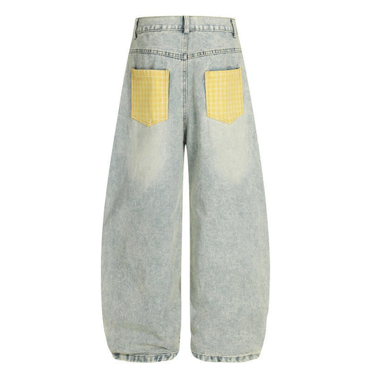 Jeans Bootcut Retro con Parches de Cuadros para Hombre - Image 3