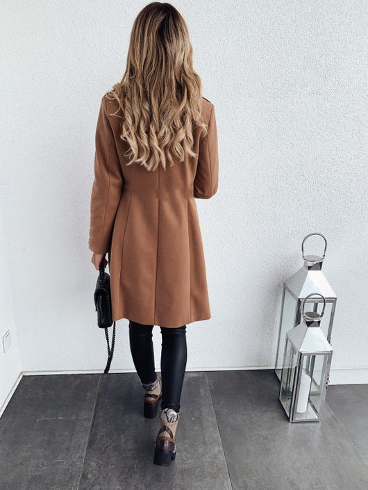 Abrigo de Lana Liso Doble Botonadura de Largo Medio para Otoño e Invierno - Image 9