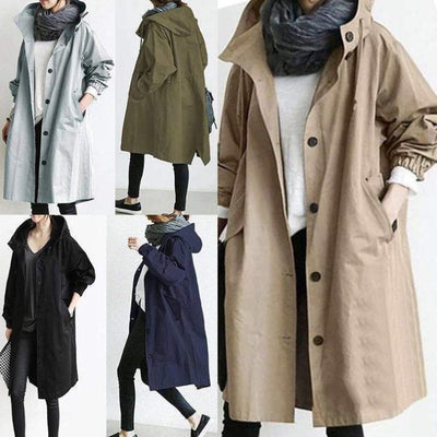 Chaqueta Cortavientos Mujer Casual Suelta con Capucha y Bolsillos - Impermeable y Secado Rápido