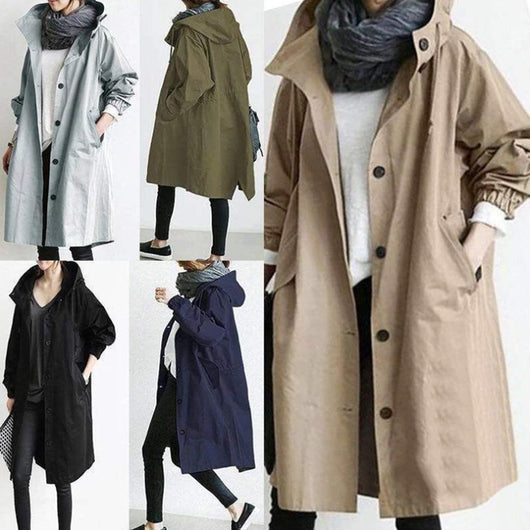 Chaqueta Cortavientos Mujer Casual Suelta con Capucha y Bolsillos - Impermeable y Secado Rápido