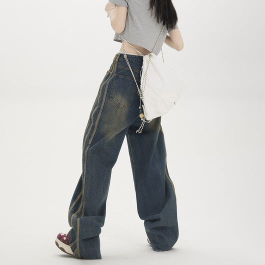 Jeans Rectos Anchos con Rayas Vintage para Mujer - Image 7