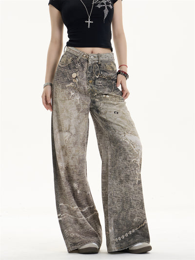 Pantalones Vaqueros Retro Desgastados Corte Recto Pierna Ancha - Image 9