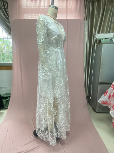 Vestido de Novia Elegante con Mangas de Encaje para Cena y Eventos - Image 14