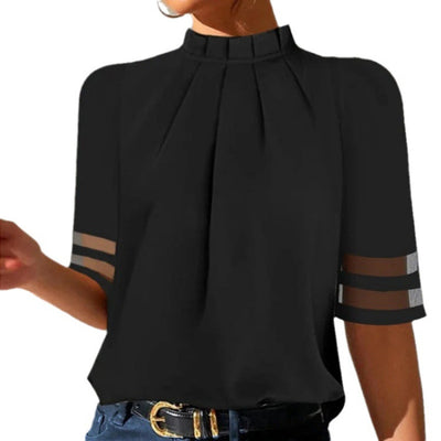 Polera Cuello Alto Plisada Negro - Diseño Minimalista - Image 5