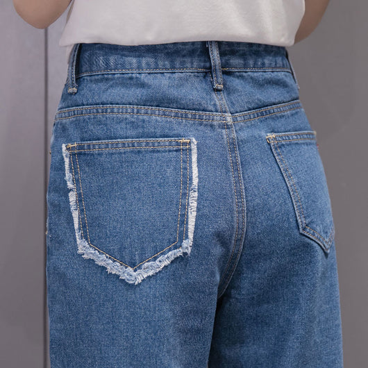 Pantalón Denim Ancho con Flecos - Largo 7/8 - Image 3