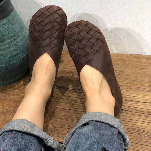 Zapatos Planos de Cuero Tejido con Punta Redonda - Estilo Retro Cómodo - Image 28