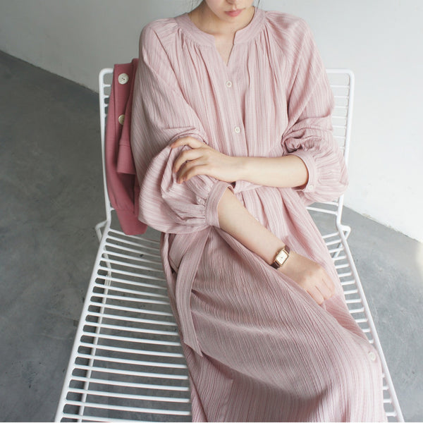 Vestido Camisero Mujer con Patrón Vertical Francés