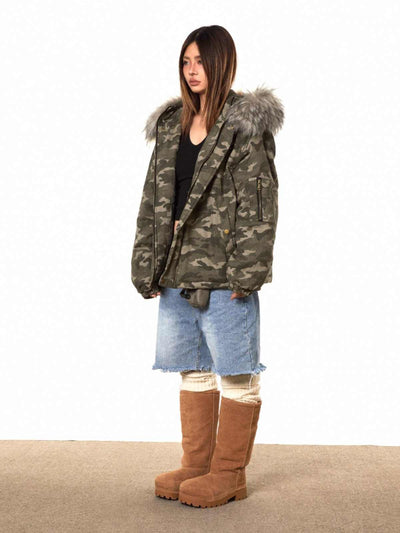 Chaqueta de Algodón Camuflada con Capucha y Cuello de Piel Desmontable - Image 13