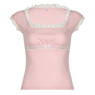 Blusa Elegante de Encaje con Cuello Cuadrado y Manga Corta - Image 21