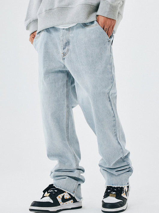 Jeans Rectos Hombre Talle Suelto Borde Crudo Lavado Claro - Image 3