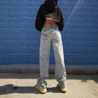 Jeans Rectos Cintura Alta con Botones de Personalidad para Mujer - Image 3