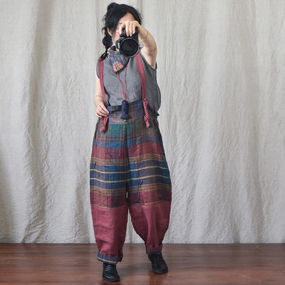 Pantalones de Lino con Tirantes y Patchwork Moderno - Image 2