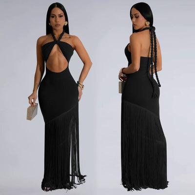 Vestido Tubo Escotado con Detalles de Borlas - Image 3