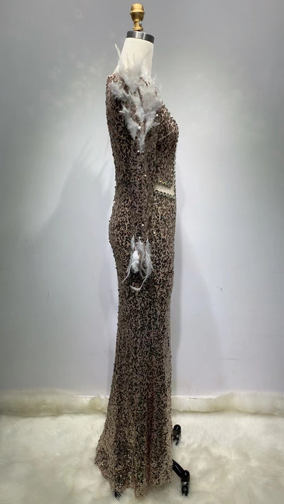 Vestido Largo de Lentejuelas Ajustado con Vendaje - Image 12