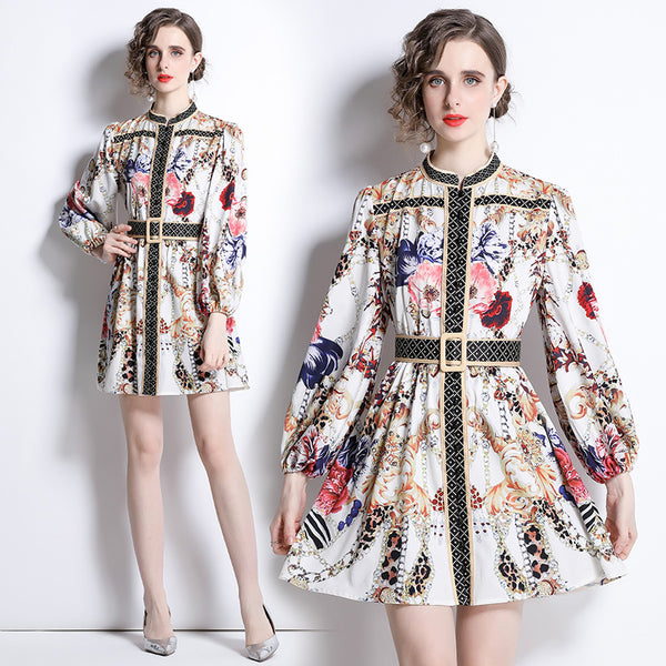Blusa Elegante Retro Floral con Falda Estampada - Estilo Socialité Primavera