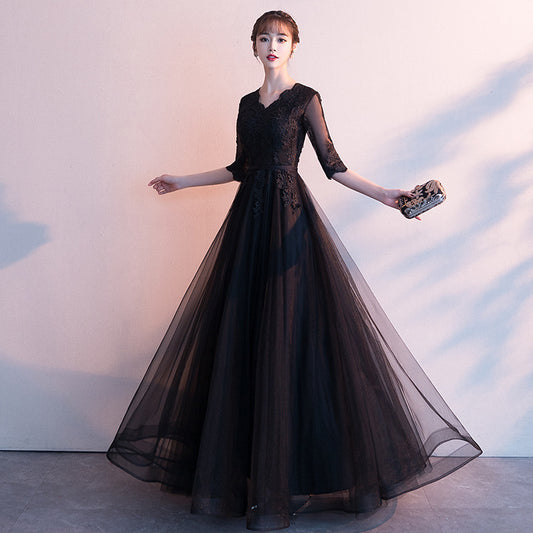 Vestido Largo Elegante Negro para Reuniones Anuales