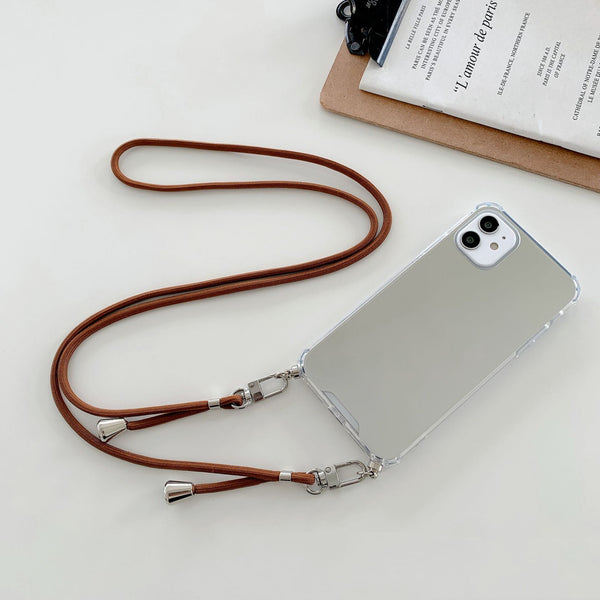 Funda Espejo Chapada para Teléfono con Pulsera y Cordón