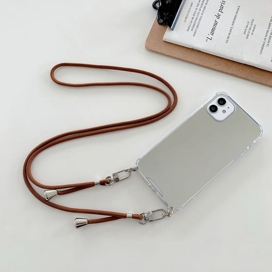 Funda Espejo Chapada para Teléfono con Pulsera y Cordón