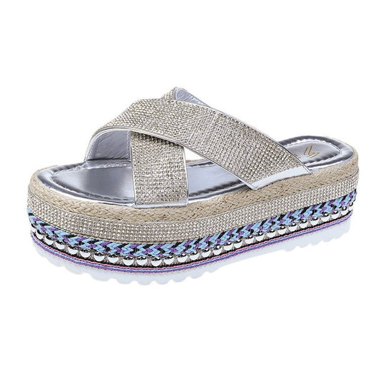 Pantuflas Plataforma Impermeables con Strass y Tejido Cruzado para Mujer - Image 12