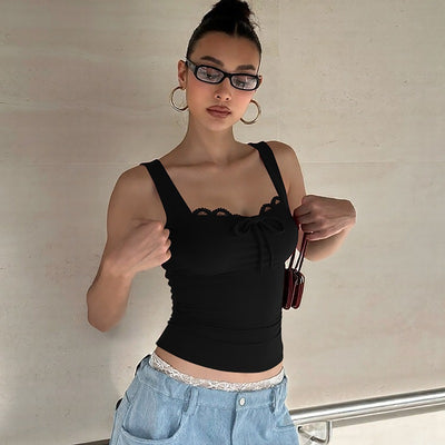 Blusa Camiseta Ajustada con Lazo y Encaje - Image 6