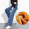 Jeans de Cintura Alta Tallas Grandes con Terciopelo y Pierna Ancha