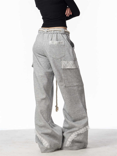 Pantalones de Chándal Gris Cintura Ajustable con Bolsillos Múltiples para Mujer - Image 12