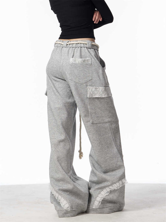 Pantalones de Chándal Gris Cintura Ajustable con Bolsillos Múltiples para Mujer - Image 12