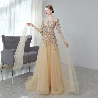 Vestido de Noche Largo Dorado Premium con Mangas Volantes - Image 5