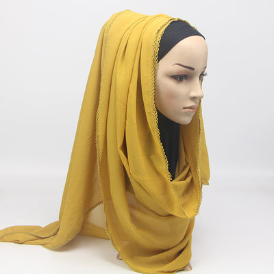 Pañuelo Elegante de Encaje Monocromático y Gasa Perlada para Mujer - Image 27