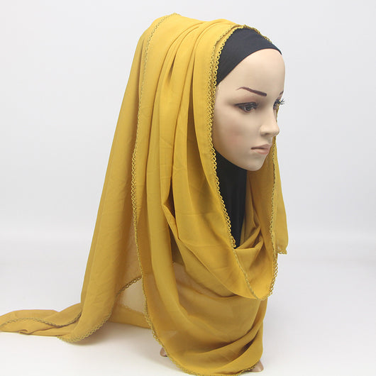 Pañuelo Elegante de Encaje Monocromático y Gasa Perlada para Mujer - Image 27